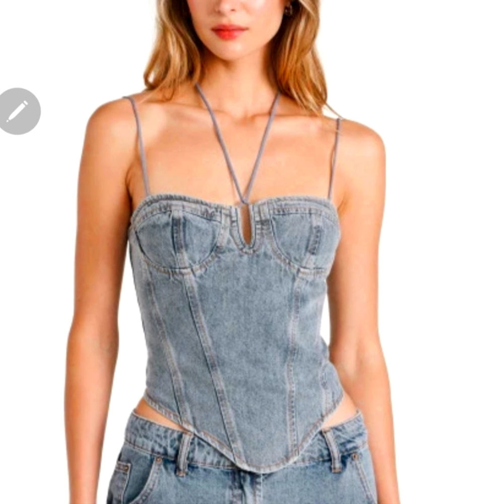NWT Lioness del gato blue denim corset top with straps size AU XL/ US Large